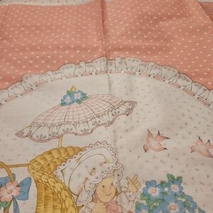 Vtg Little Girl & Floral Fabric Piece 44"×35" Craston Print Works